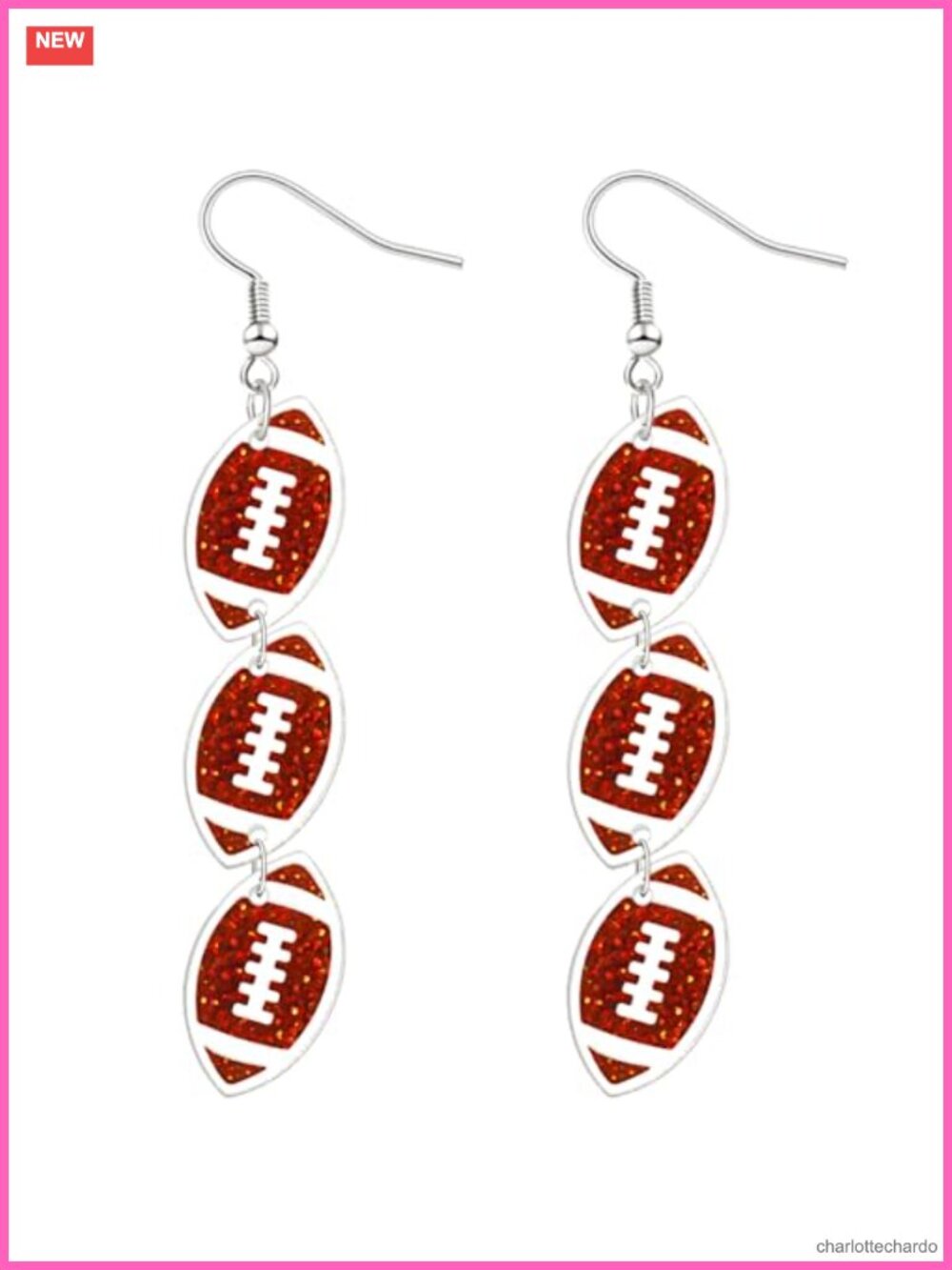 Football Dangle Earrings Acrylic Glitter Sports Fan Game Day Jewelry